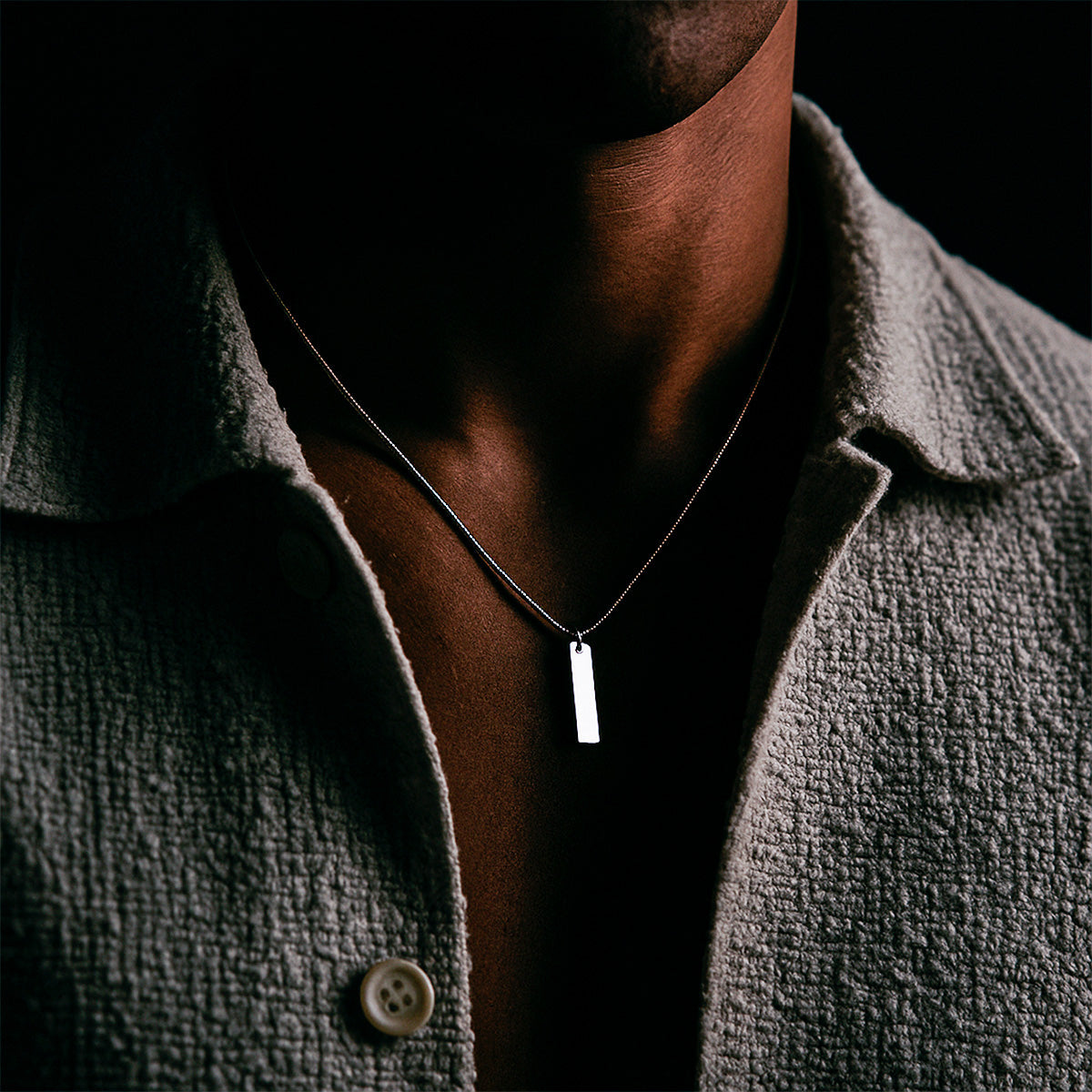 Men's Square Pendant Stainless steel Short Gold-Plated Necklace Wholesale Stones Men