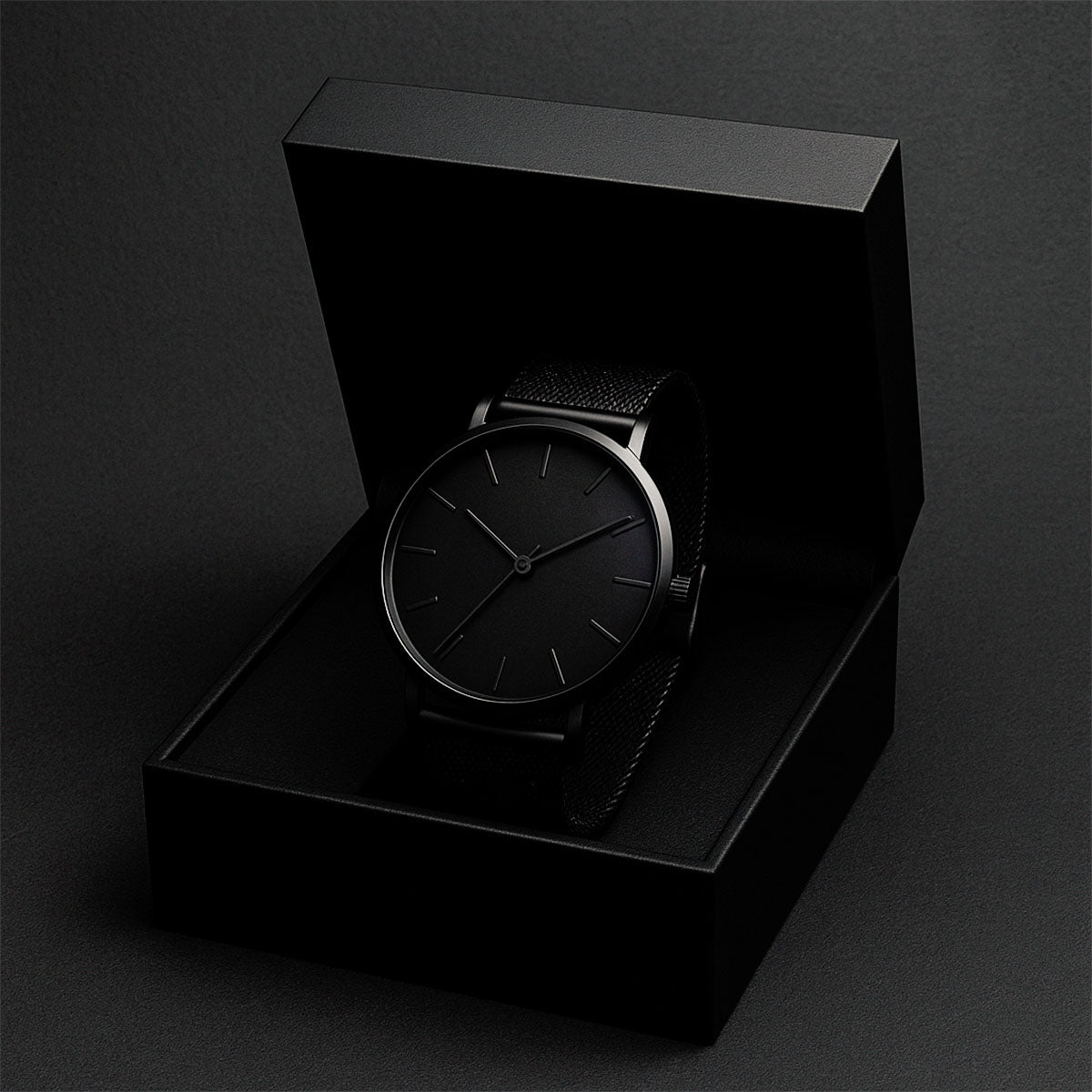 Watche Ultra-Thin Black Steel Quartz Watch – Sleek. Silent. Powerful Stones Men