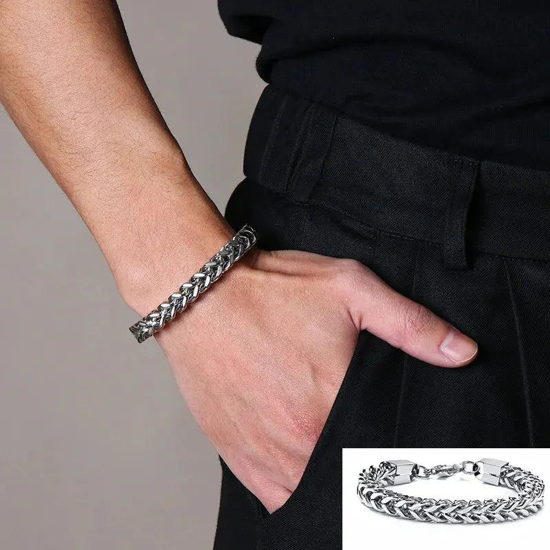 Pulseiras Vnox Vintage Oxidized Cool Double Curb Chain para Homens Aço Inoxidável Punk Antique Cubic Foxtail Corrente Pulseira Masculina