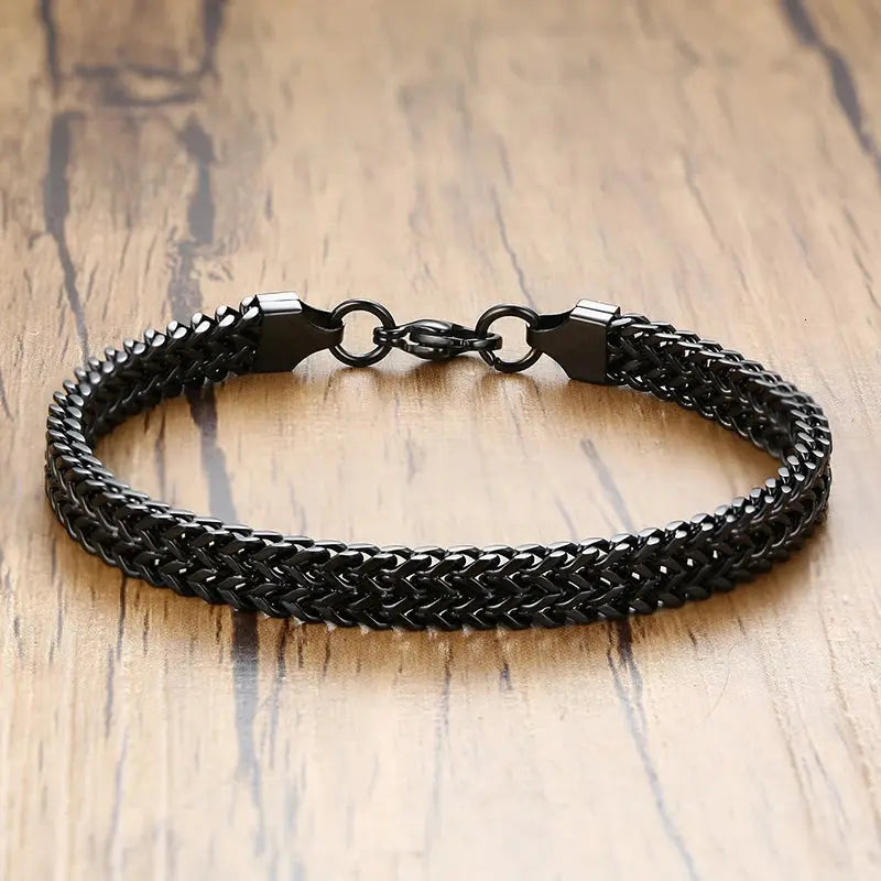 Pulseiras Vnox Vintage Oxidized Cool Double Curb Chain para Homens Aço Inoxidável Punk Antique Cubic Foxtail Corrente Pulseira Masculina