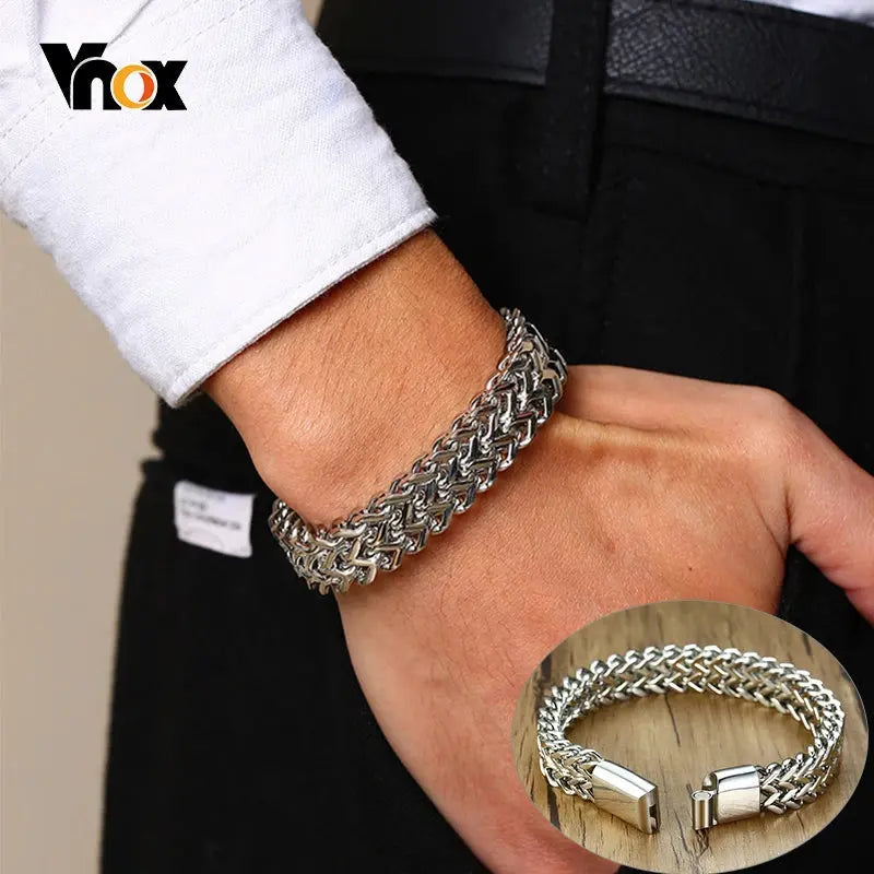Pulseiras Vnox Vintage Oxidized Cool Double Curb Chain para Homens Aço Inoxidável Punk Antique Cubic Foxtail Corrente Pulseira Masculina