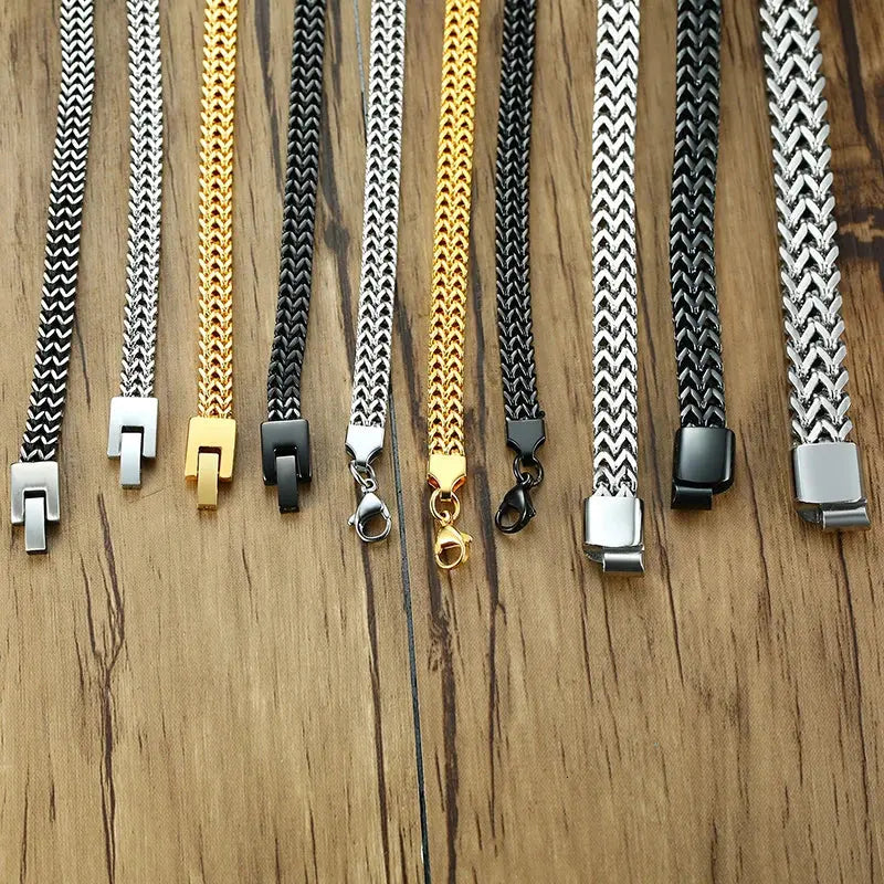Pulseiras Vnox Vintage Oxidized Cool Double Curb Chain para Homens Aço Inoxidável Punk Antique Cubic Foxtail Corrente Pulseira Masculina