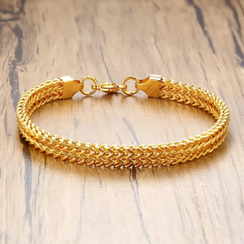 Pulseiras Vnox Vintage Oxidized Cool Double Curb Chain para Homens Aço Inoxidável Punk Antique Cubic Foxtail Corrente Pulseira Masculina