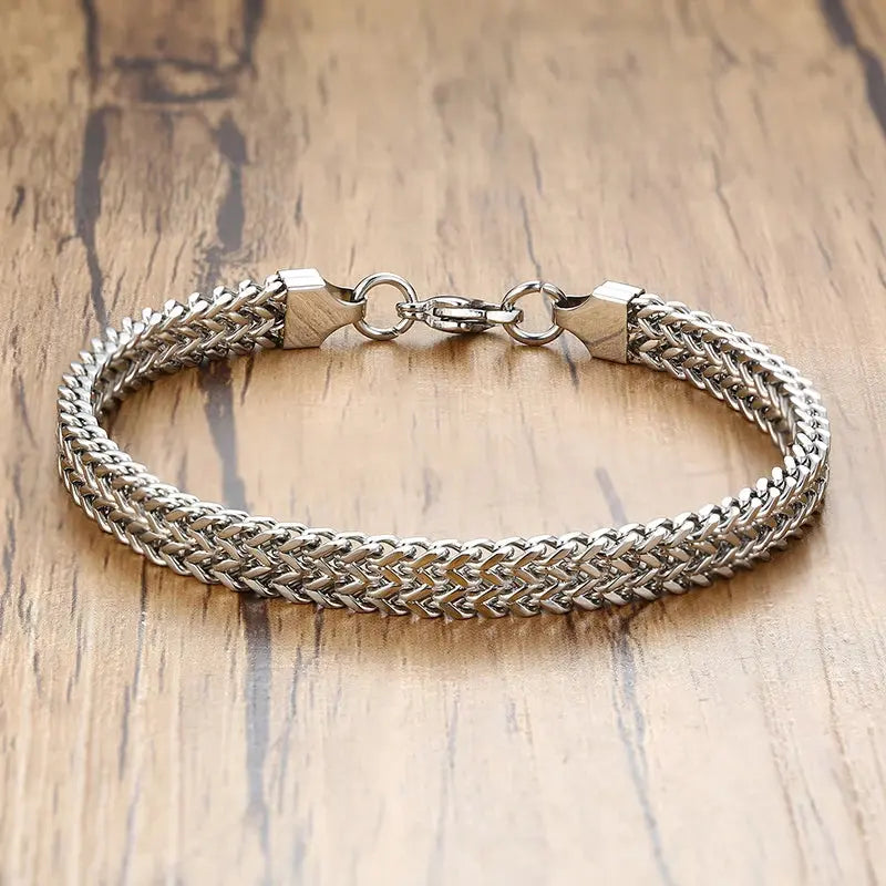 Pulseiras Vnox Vintage Oxidized Cool Double Curb Chain para Homens Aço Inoxidável Punk Antique Cubic Foxtail Corrente Pulseira Masculina