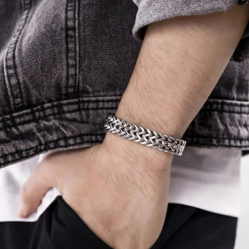 Vintage Oxidized Cool Double Curb Chain Bracelets for Men