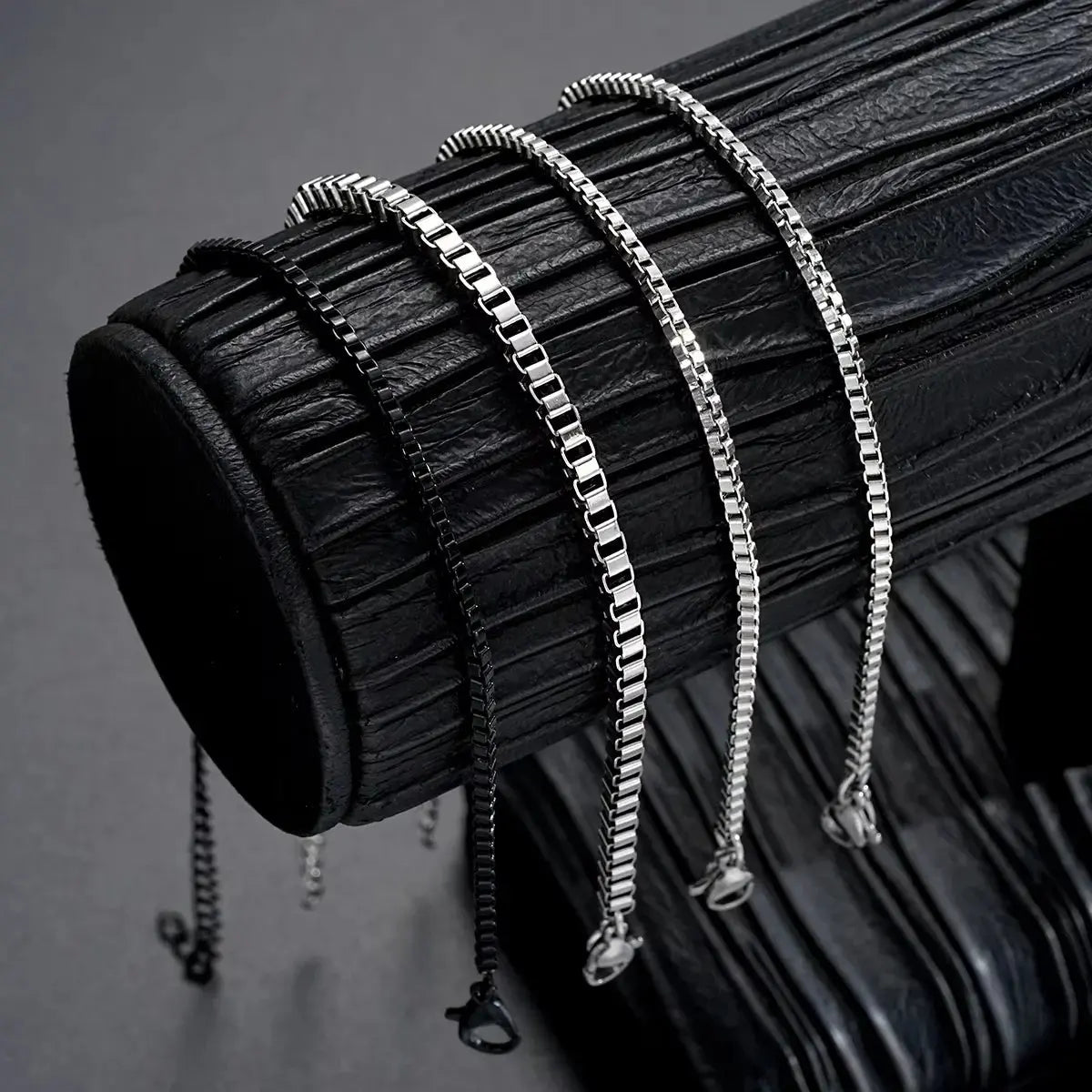 Conjunto de 4 pulseiras de aço inoxidável ajustáveis ​​com corrente de caixa para homens, conjuntos de pulseiras cubanas vintage simples de prata, joias para festa