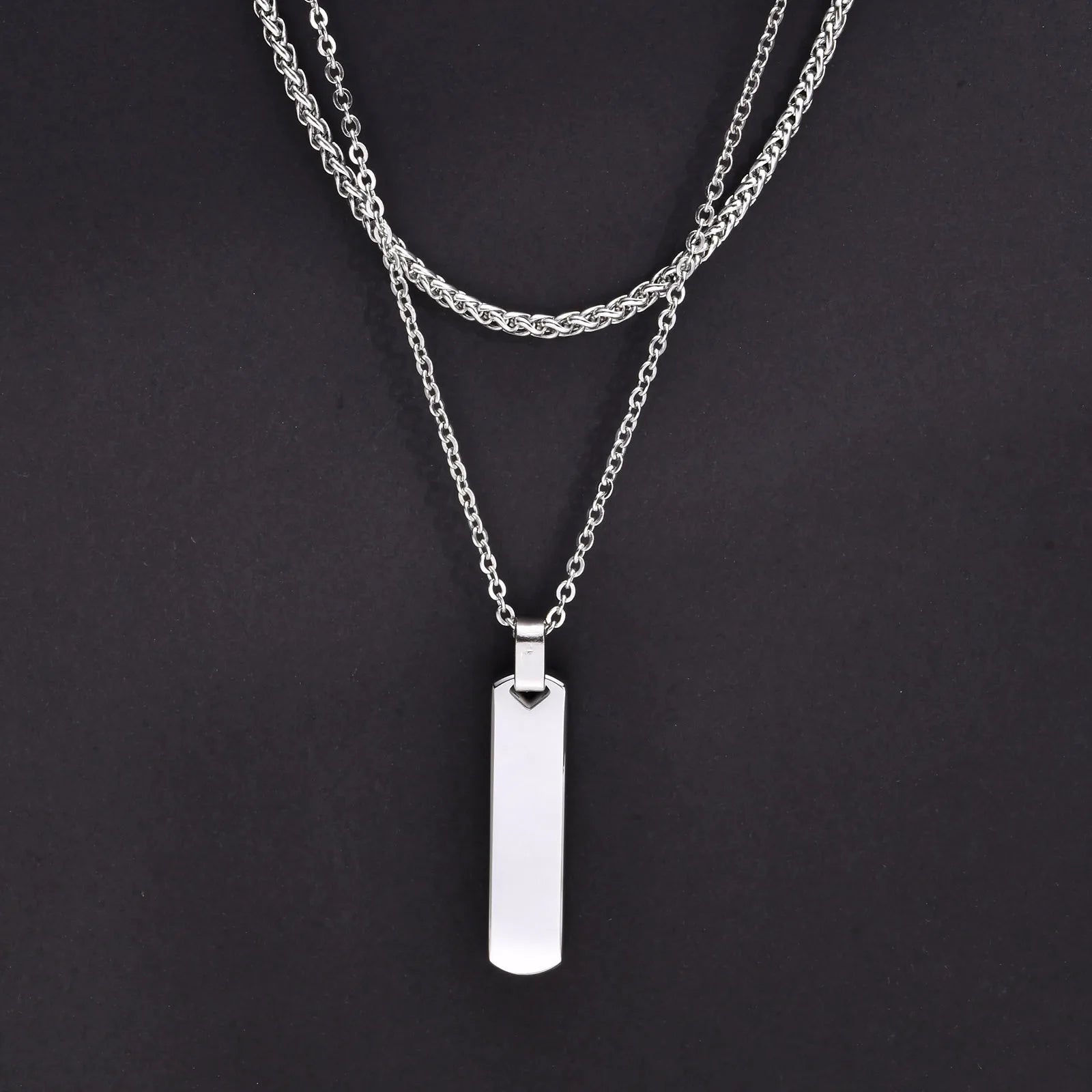 Colares com barras verticais empilhadas para homens e meninos, corrente cubana de aço inoxidável, colar com corda torcida, conjuntos de joias elegantes para presente