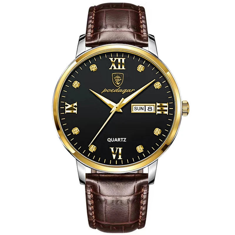 Waterproof Watch Casual Leather Strap Luminous Sports Quartz Clocks Stones Men