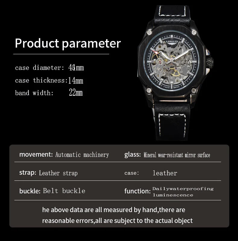 LONGLUX™ Automatic Skeleton Watch – Bold Engineering. Effortless Style. Stones Men