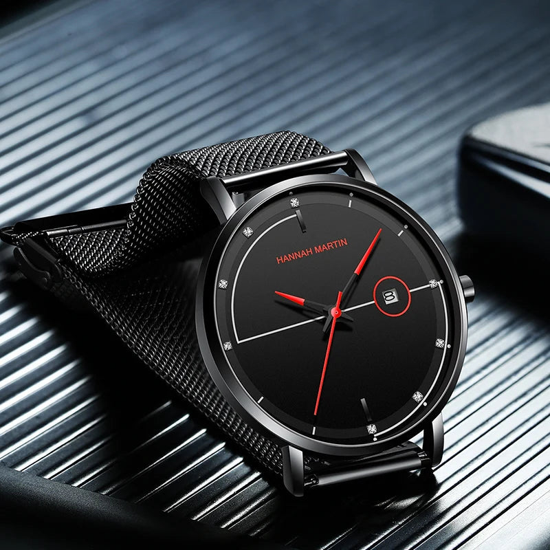 Blue-Black Mesh Quartz Watch – Clean Design. Global Precision. Stones Men