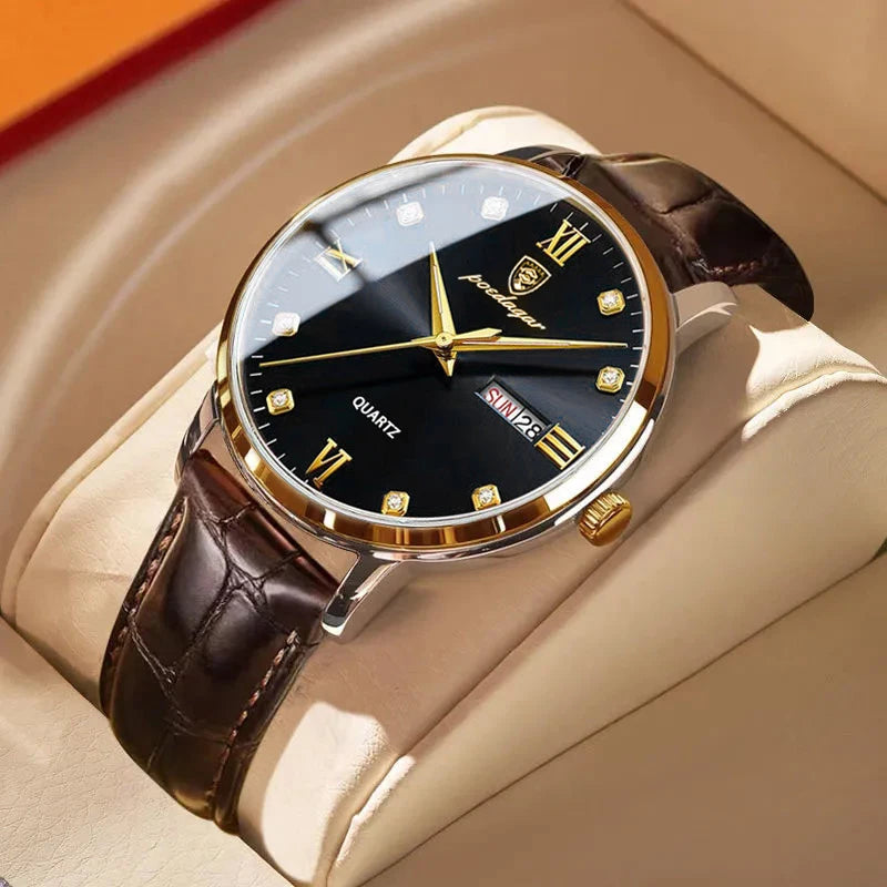 Waterproof Watch Casual Leather Strap Luminous Sports Quartz Clocks Stones Men