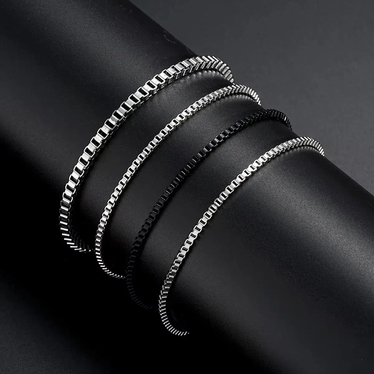 Conjunto de 4 pulseiras de aço inoxidável ajustáveis ​​com corrente de caixa para homens, conjuntos de pulseiras cubanas vintage simples de prata, joias para festa