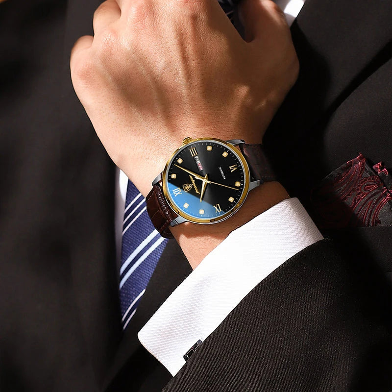 Waterproof Watch Casual Leather Strap Luminous Sports Quartz Clocks Stones Men
