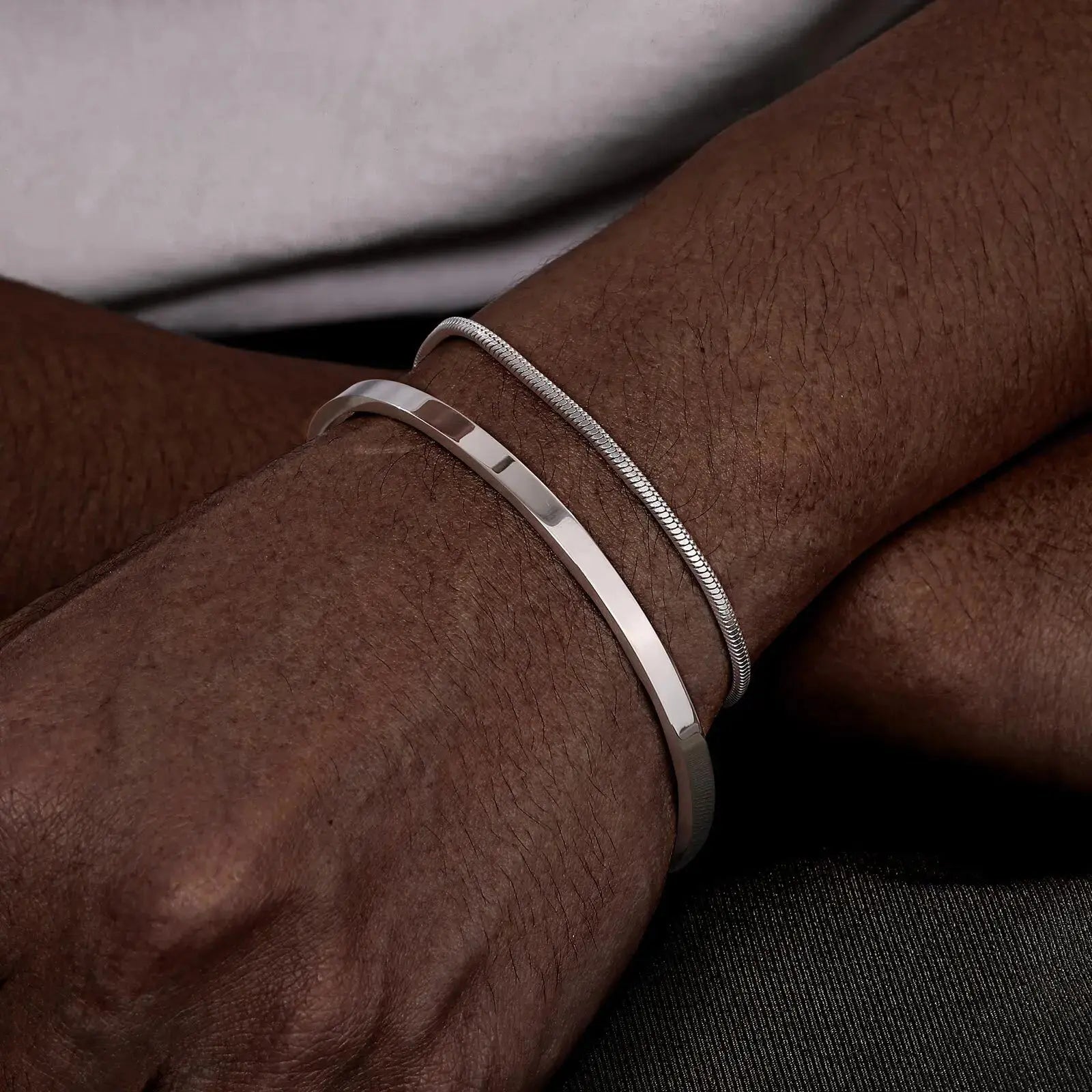Stainless Steel Bracelets Set, Stacked Open Cuff Bangles