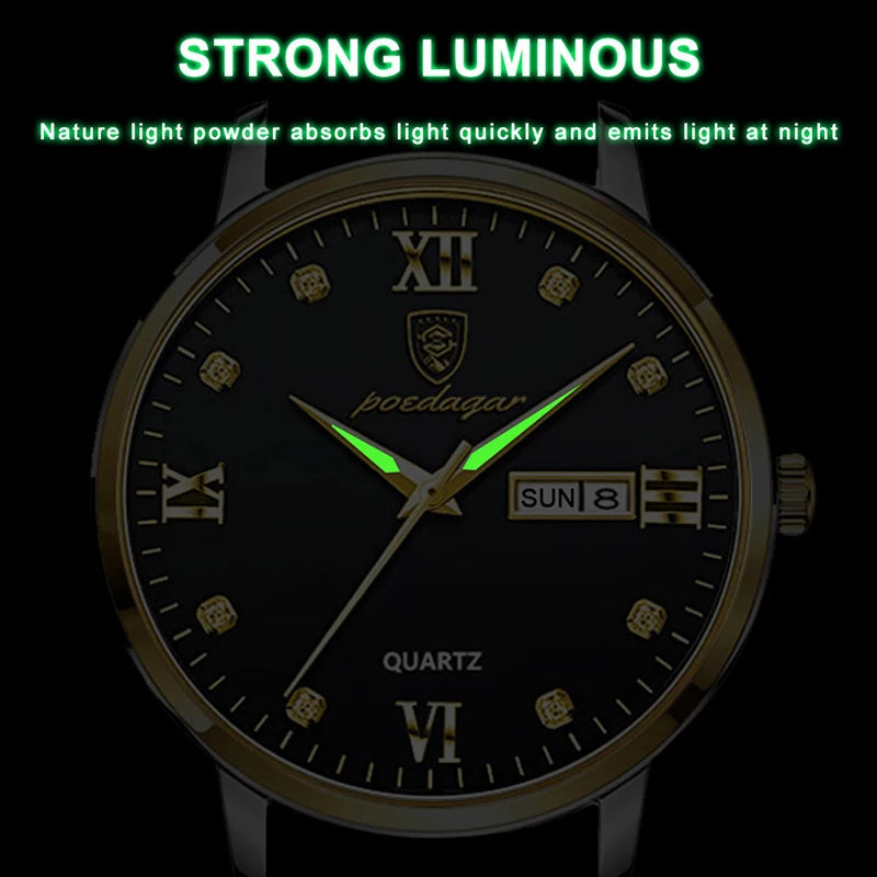 Waterproof Watch Casual Leather Strap Luminous Sports Quartz Clocks Stones Men