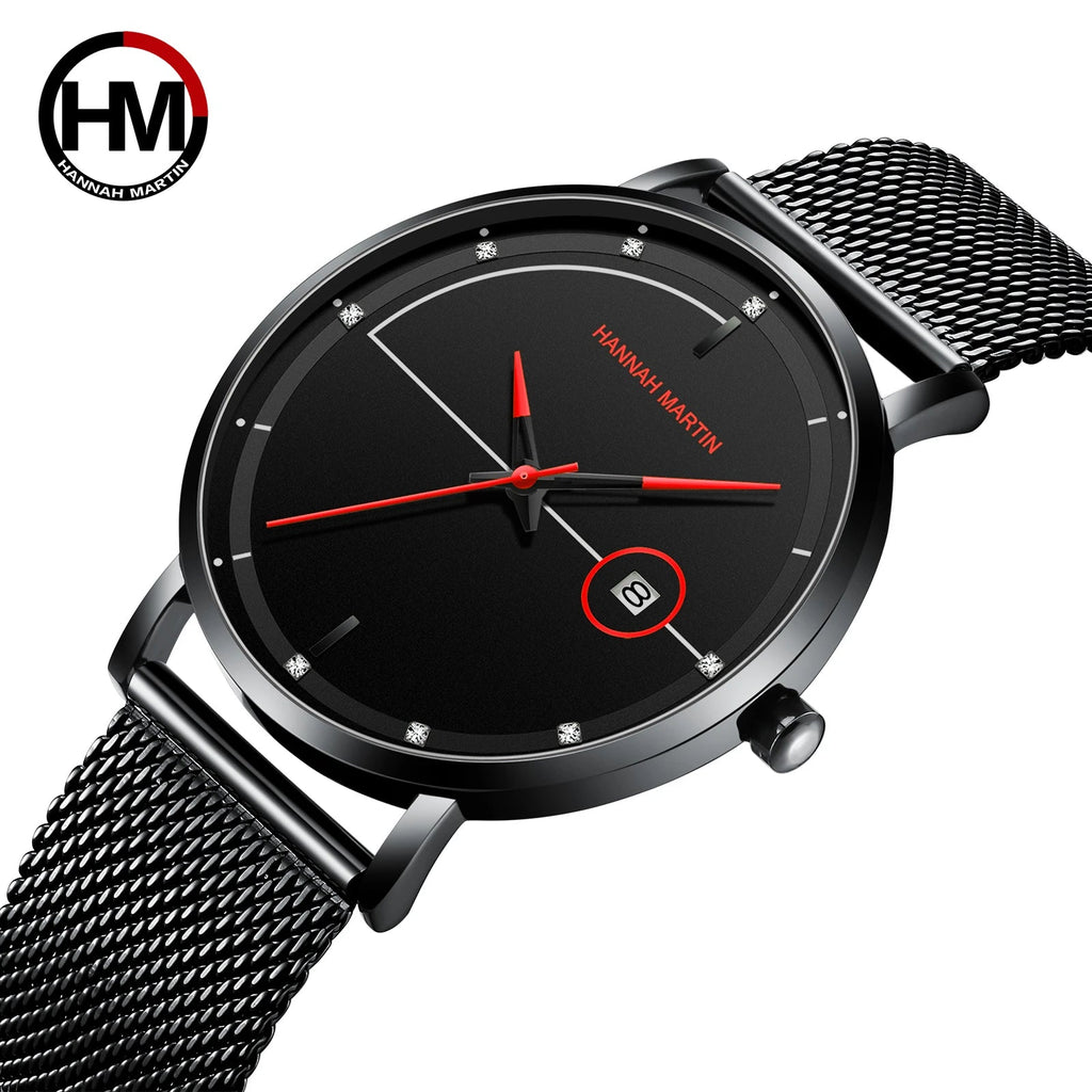 Blue-Black Mesh Quartz Watch – Clean Design. Global Precision. Stones Men