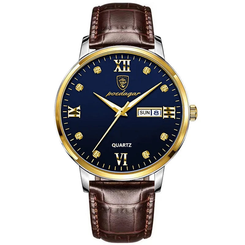 Waterproof Watch Casual Leather Strap Luminous Sports Quartz Clocks Stones Men