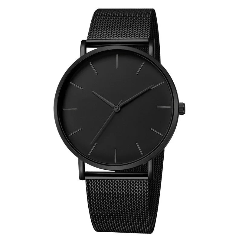 Watche Ultra-Thin Black Steel Quartz Watch – Sleek. Silent. Powerful Stones Men