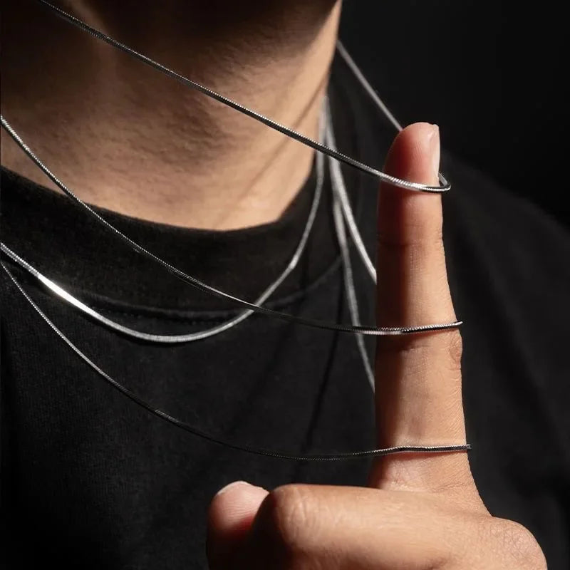 Necklace for Men Women Silver Male -- 925 Sterling Silver Snake Chai