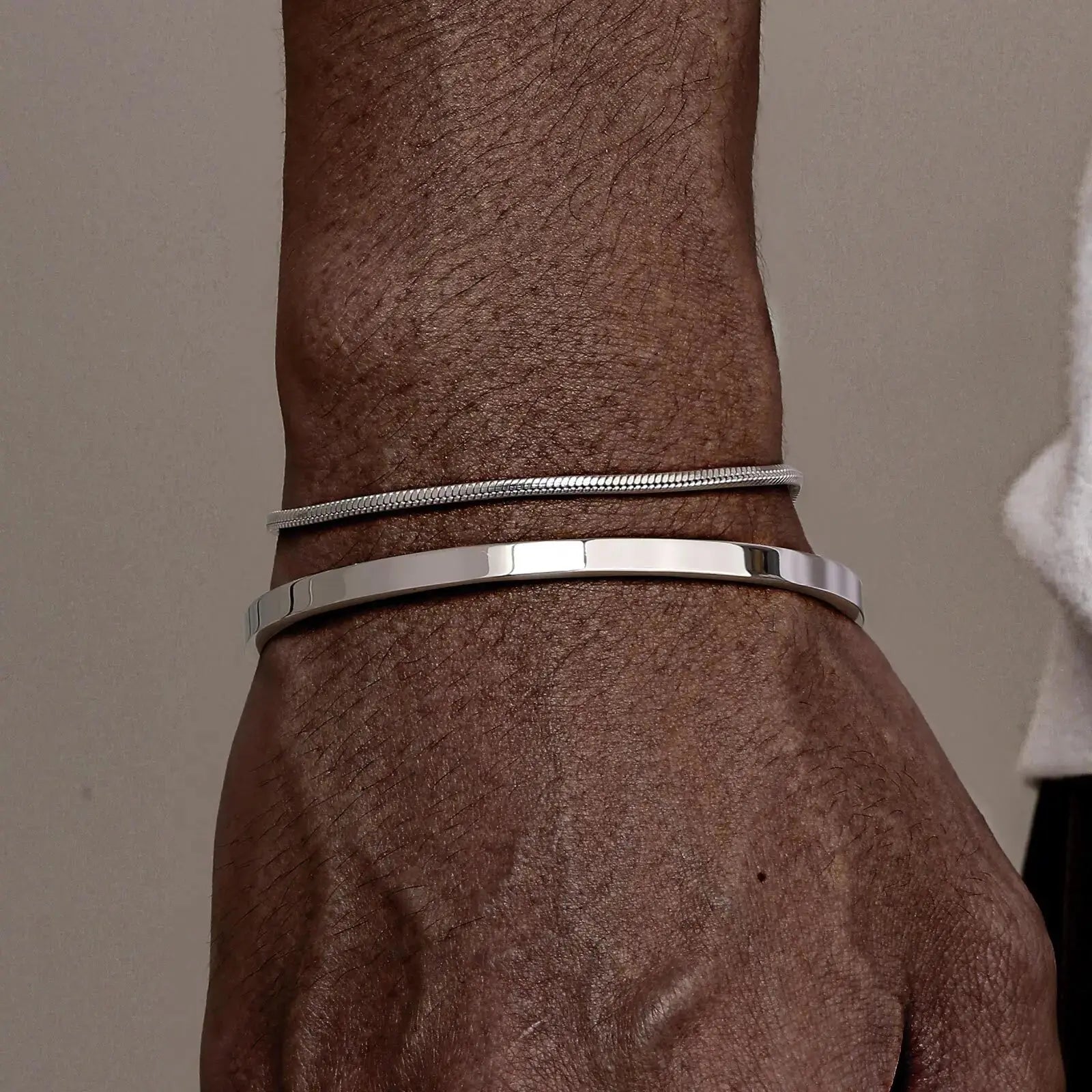 Stainless Steel Bracelets Set, Stacked Open Cuff Bangles