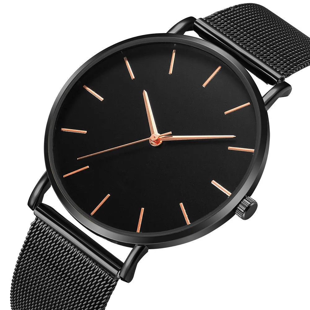 Watche Ultra-Thin Black Steel Quartz Watch – Sleek. Silent. Powerful