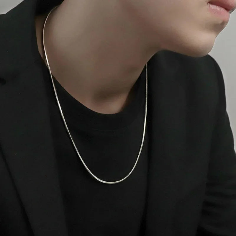 Necklace for Men Women Silver Male -- 925 Sterling Silver Snake Chai Stones Men