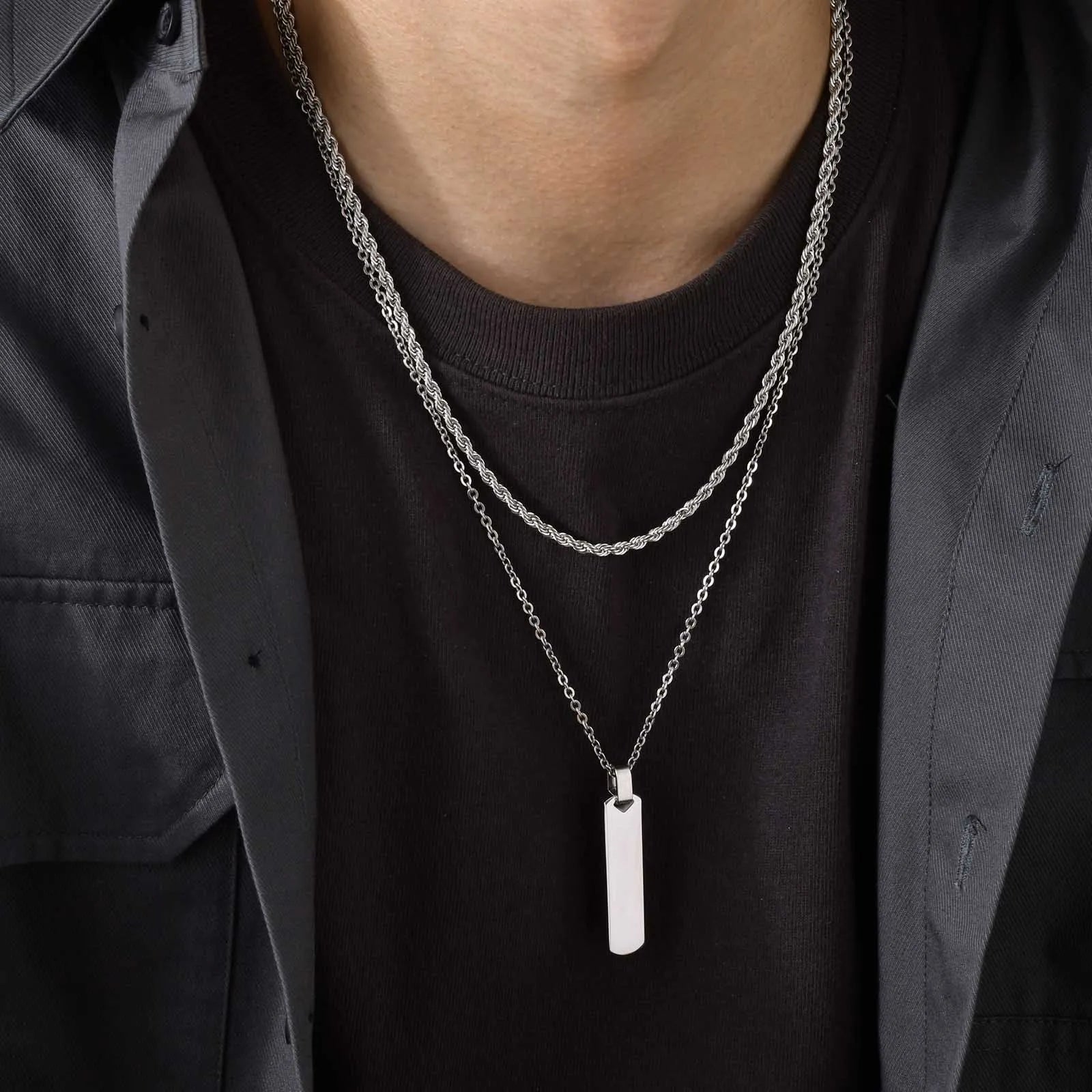 Necklaces for Men Boys,Stainless Steel Cuban Chain Twisted Rope Chain Collar