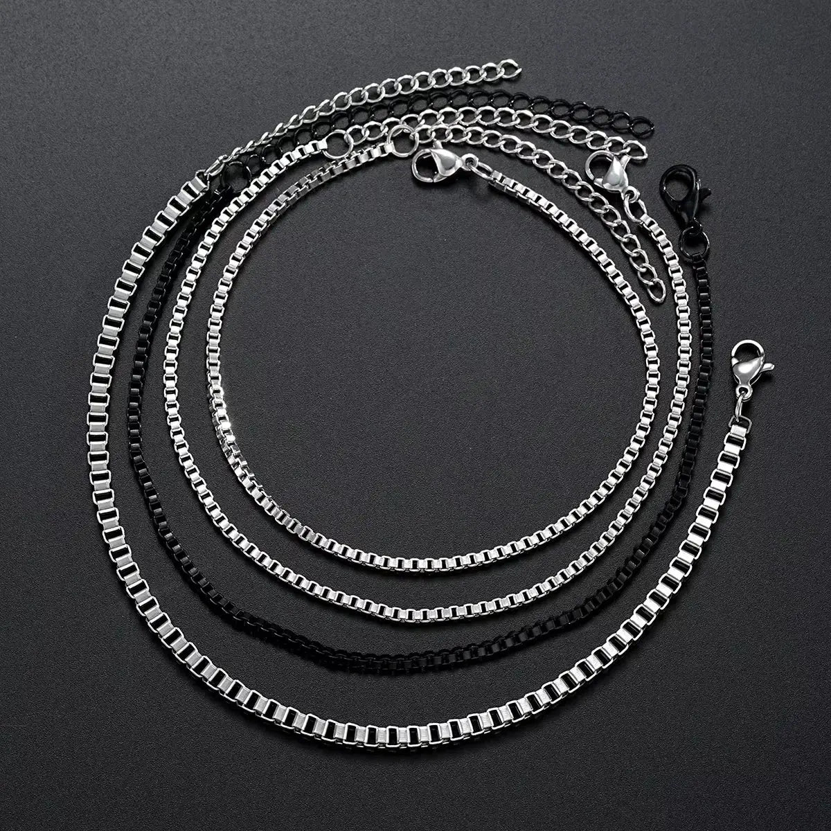 Conjunto de 4 pulseiras de aço inoxidável ajustáveis ​​com corrente de caixa para homens, conjuntos de pulseiras cubanas vintage simples de prata, joias para festa