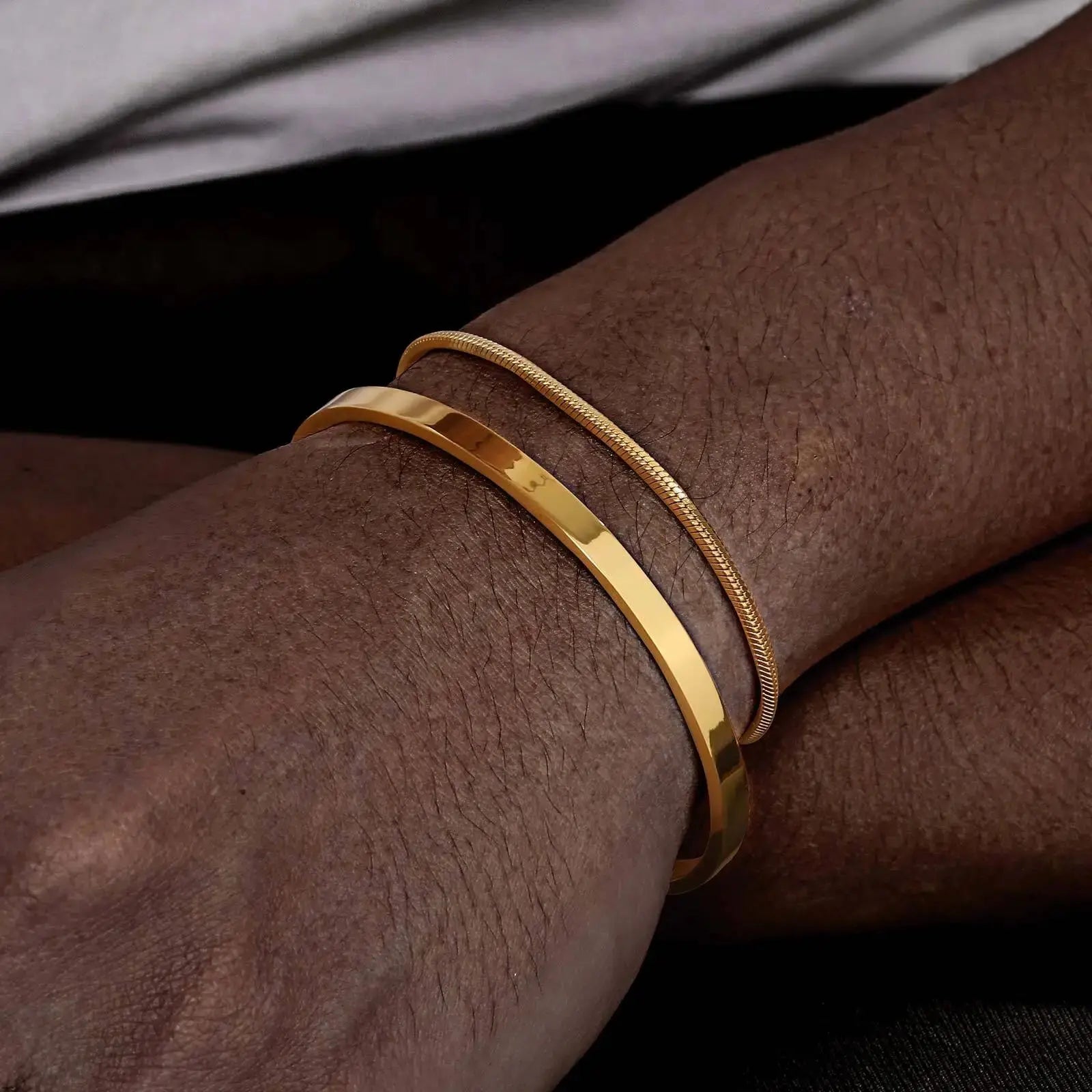 Conjunto de pulseiras masculinas de aço inoxidável Vnox, braceletes abertos empilhados, pulseira de corrente de cobra preta, joia para presente
