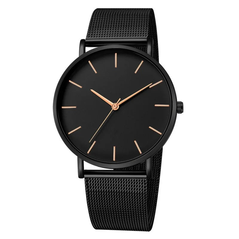 Watche Ultra-Thin Black Steel Quartz Watch – Sleek. Silent. Powerful Stones Men