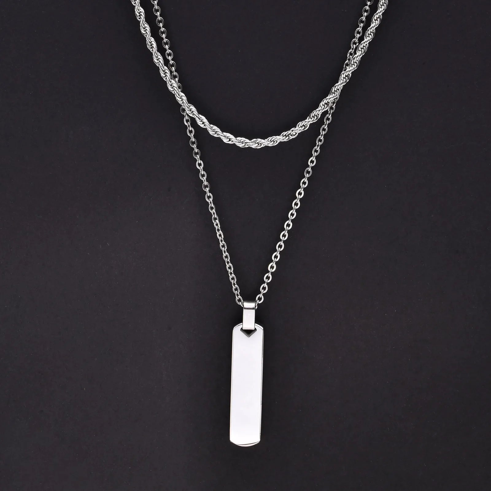 Colares com barras verticais empilhadas para homens e meninos, corrente cubana de aço inoxidável, colar com corda torcida, conjuntos de joias elegantes para presente