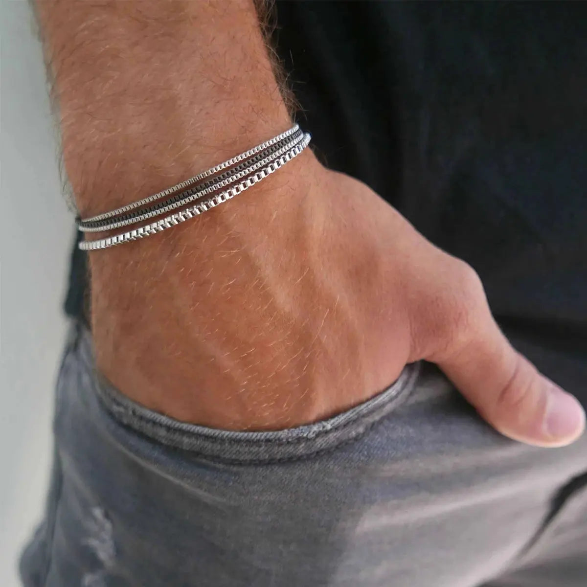 Chain Bracelets for Men Simple Vintage Silver Color Cuban Bracelets Sets Party