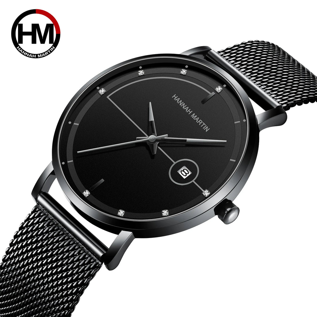 Blue-Black Mesh Quartz Watch – Clean Design. Global Precision. Stones Men