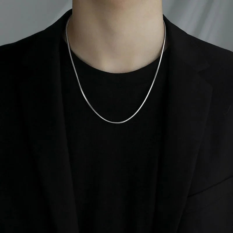 Necklace for Men Women Silver Male -- 925 Sterling Silver Snake Chai