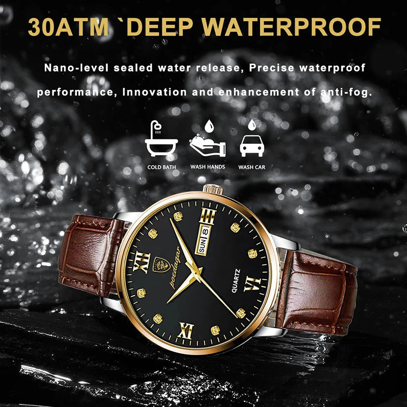 Waterproof Watch Casual Leather Strap Luminous Sports Quartz Clocks Stones Men