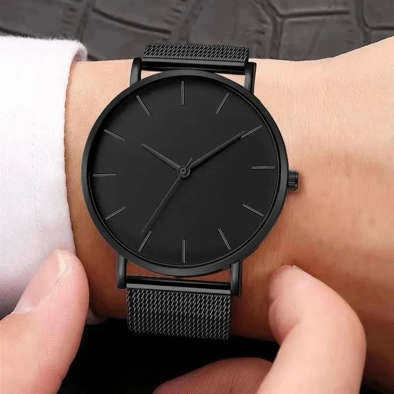 Watche Ultra-Thin Black Steel Quartz Watch – Sleek. Silent. Powerful